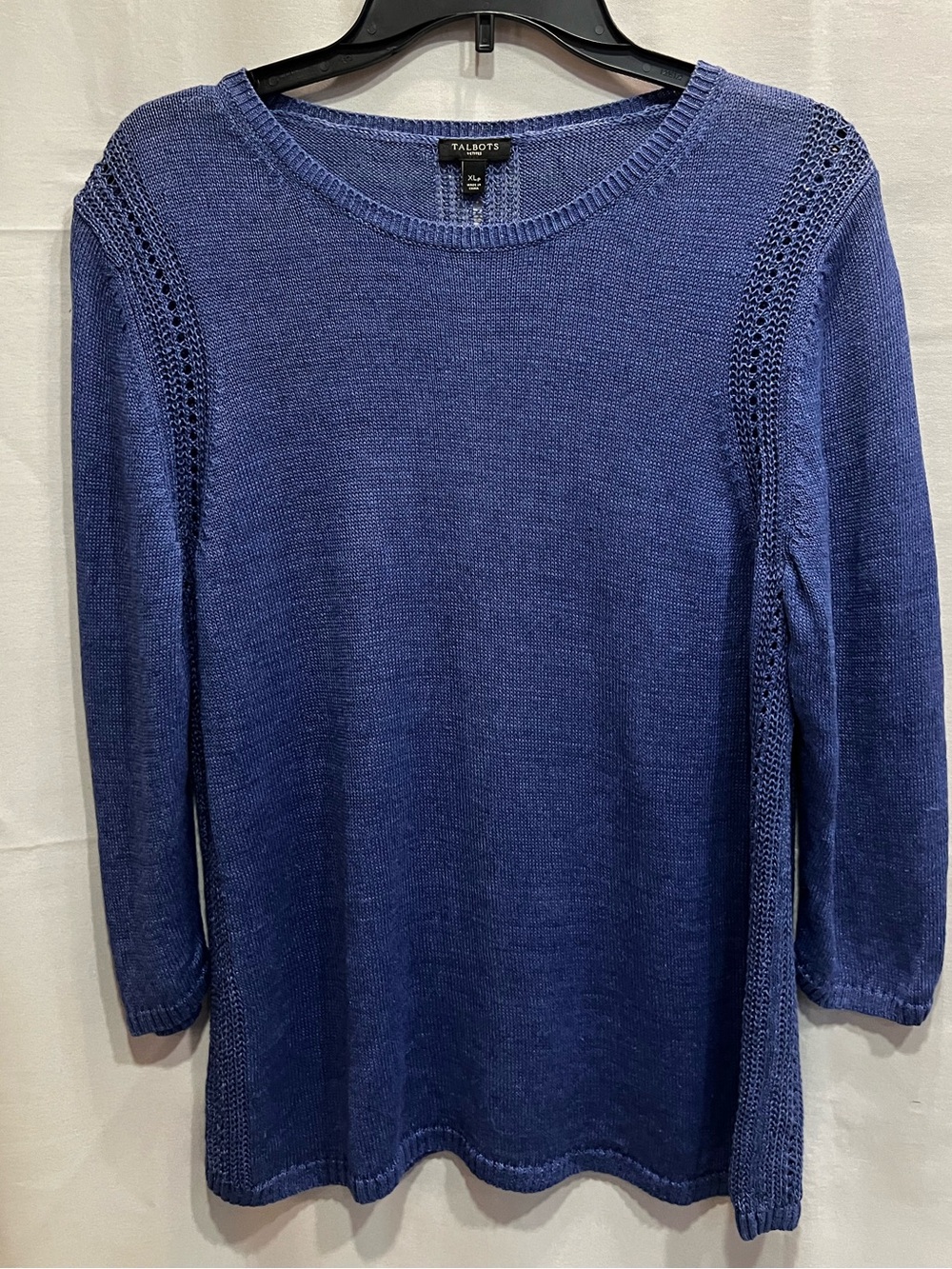 Talbots Linen Indigo Blue Three Quarter Sleeve Lightweight Sweater Size XLP